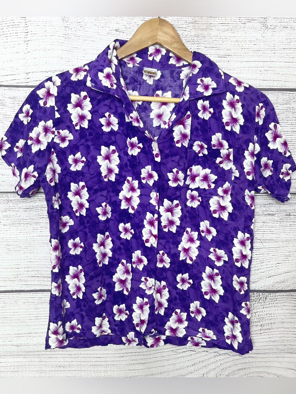 Thailand TF Purple Hawaiian Tropical Floral Short-Sleeve Button-Up Shirt Size XL